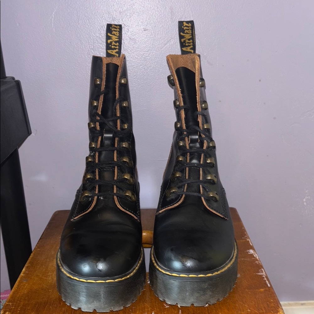 Dr. Martens Black Combat Boots with Smooth Leather and Chunky Soles